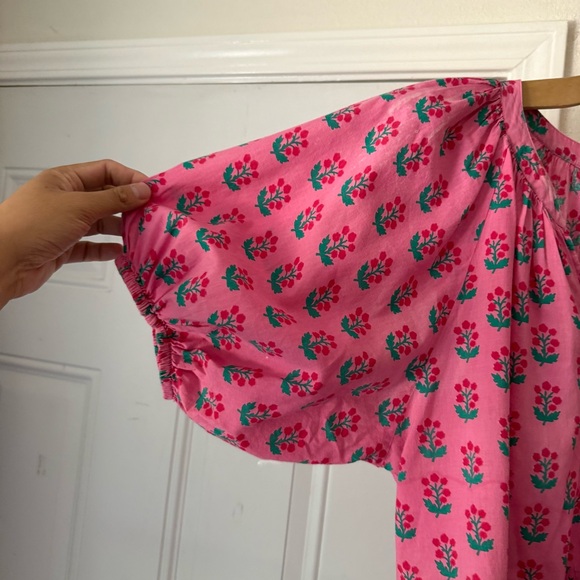 PRINTFRESH pink organic cotton floral puff short sleeve boxy cropped blouse top - Picture 4 of 9